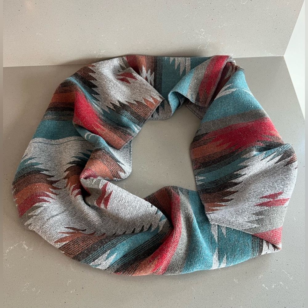 Mexican Blanket Infinity Scarf Boho Aztec Print Serape Urban Cowgirl Blue